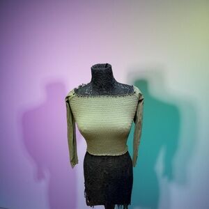 Hollister Green Smocked Crop Blouse